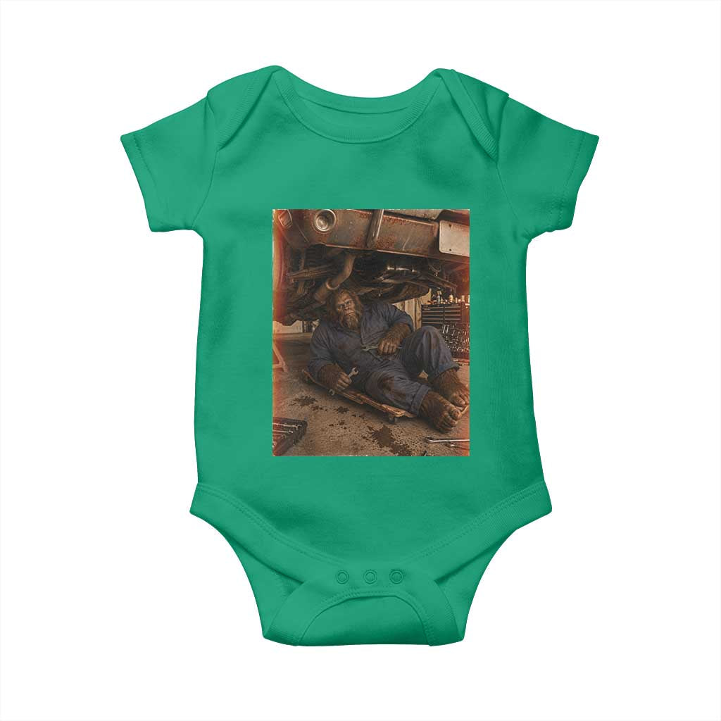 Bigfoot Mechanic Meme Baby Onesie Funny Sasquatch Fixing Cars TS12 Irish Green Print Your Wear
