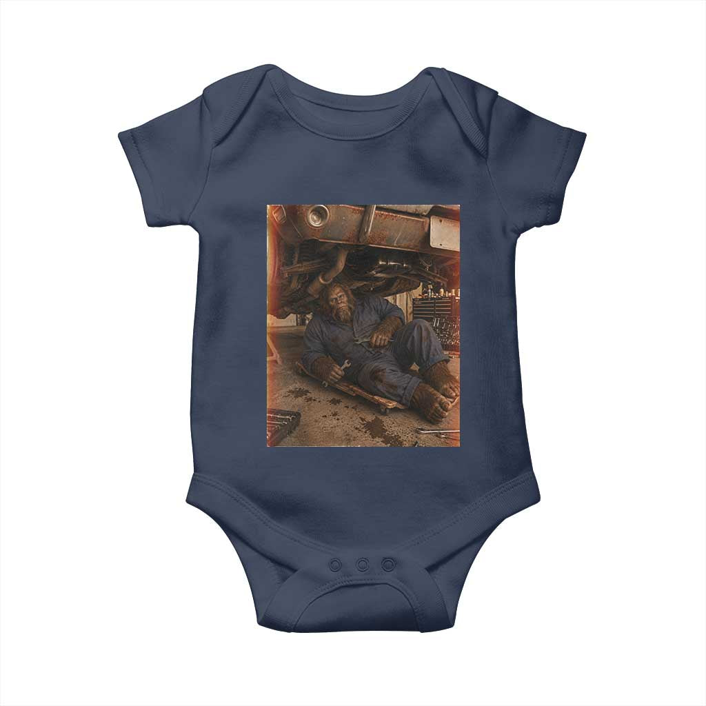Bigfoot Mechanic Meme Baby Onesie Funny Sasquatch Fixing Cars TS12 Navy Print Your Wear