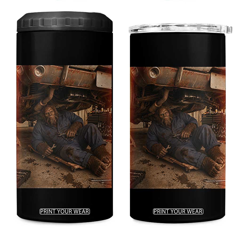 Bigfoot Mechanic Meme 4 in 1 Can Cooler Tumbler Funny Sasquatch Fixing Cars TS12 One Size: 16 oz Black Print Your Wear