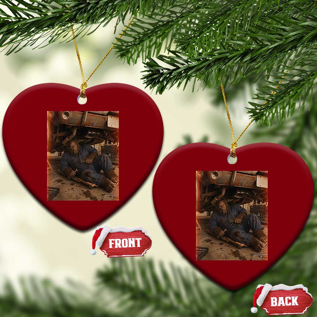 Bigfoot Mechanic Meme Ceramic Ornament Funny Sasquatch Fixing Cars TS12 Print Your Wear