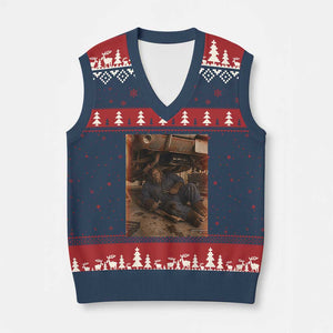 Bigfoot Mechanic Meme V-Neck Knit Sweater Vest Funny Sasquatch Fixing Cars TS12 Navy Red Print Your Wear