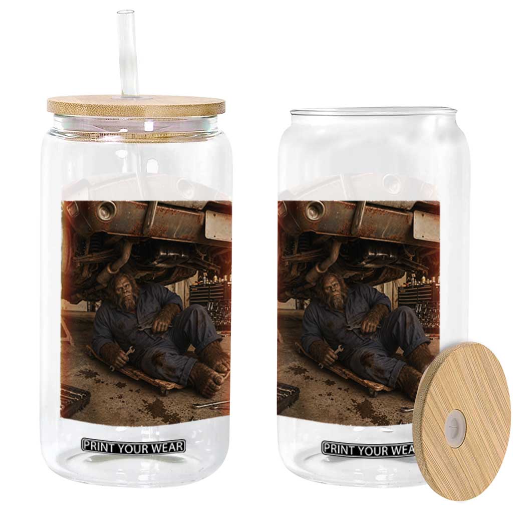 Bigfoot Mechanic Meme Glass Can Funny Sasquatch Fixing Cars TS12 Print Your Wear