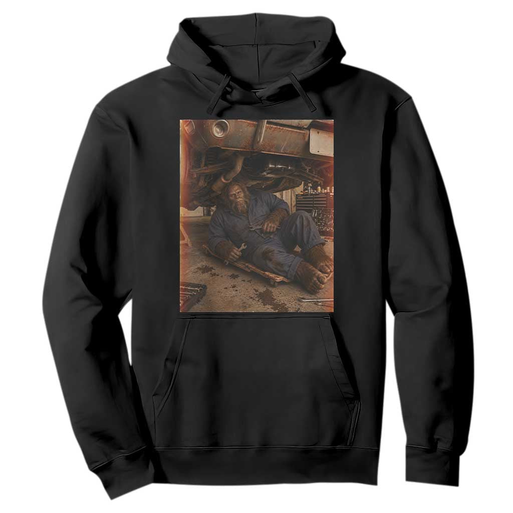Bigfoot Mechanic Meme Hoodie Funny Sasquatch Fixing Cars TS12 Black Print Your Wear