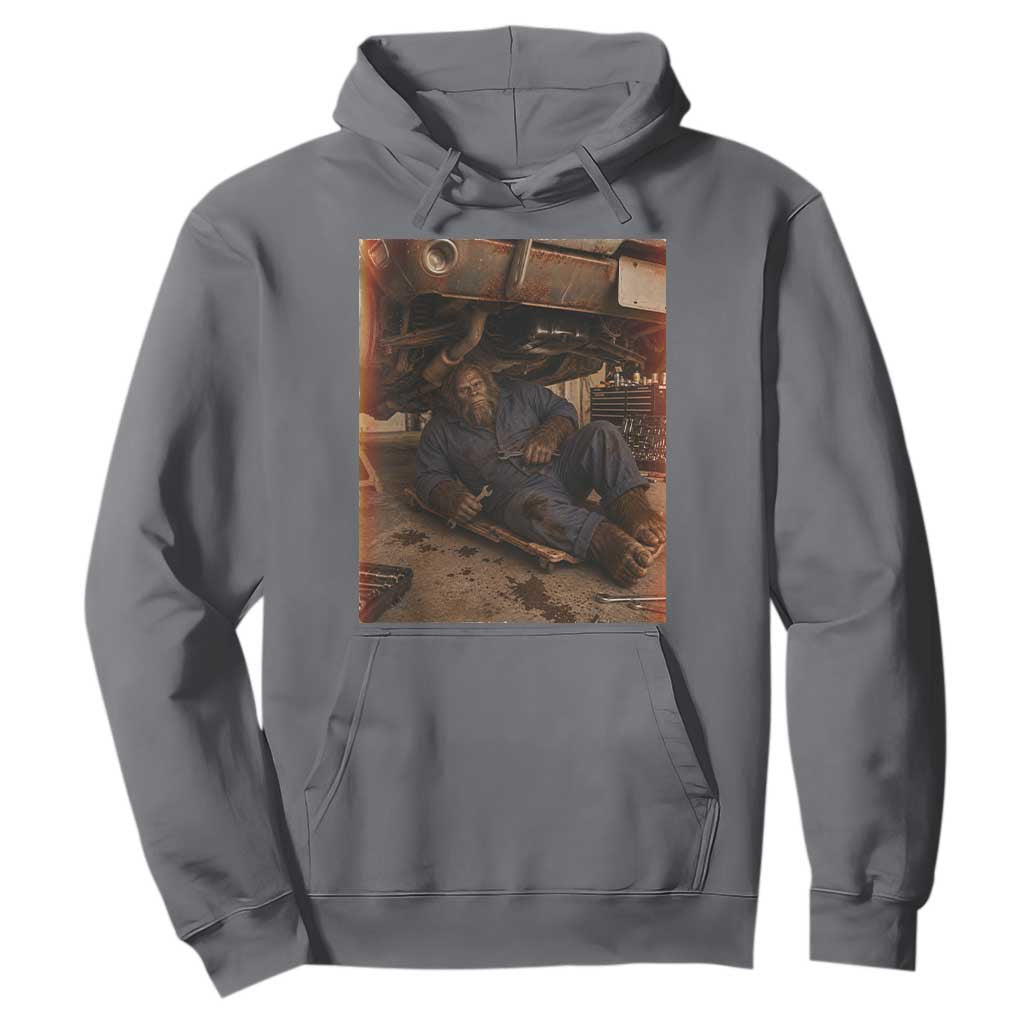 Bigfoot Mechanic Meme Hoodie Funny Sasquatch Fixing Cars TS12 Charcoal Print Your Wear