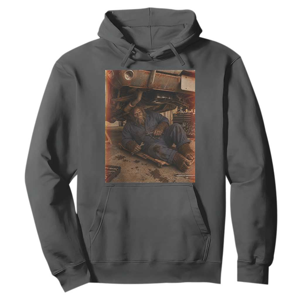 Bigfoot Mechanic Meme Hoodie Funny Sasquatch Fixing Cars TS12 Dark Heather Print Your Wear
