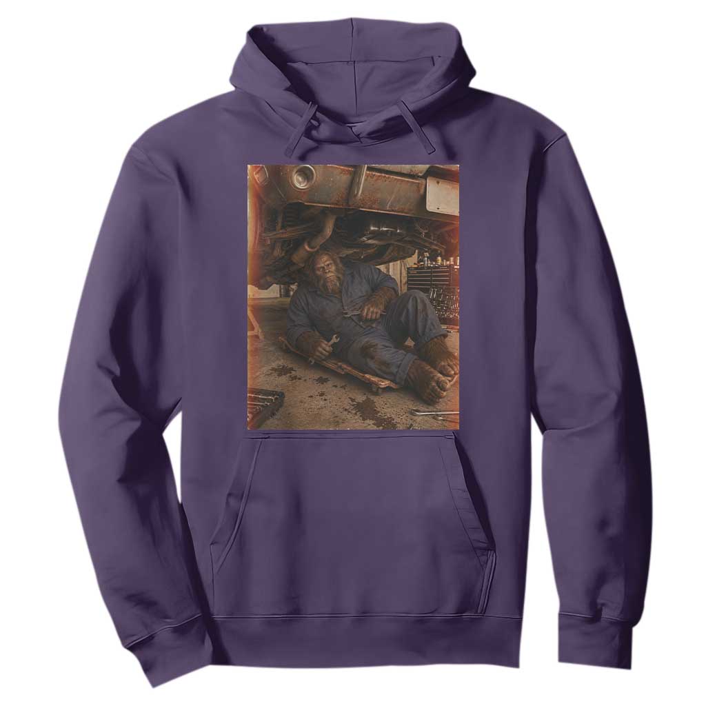 Bigfoot Mechanic Meme Hoodie Funny Sasquatch Fixing Cars TS12 Purple Print Your Wear