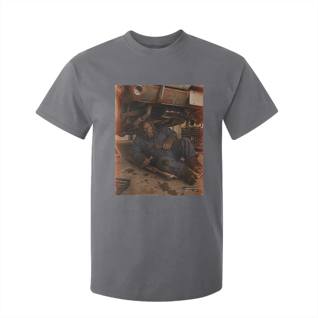 Bigfoot Mechanic Meme T Shirt For Kid Funny Sasquatch Fixing Cars TS12 Charcoal Print Your Wear