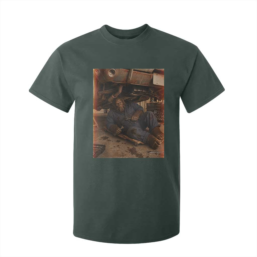Bigfoot Mechanic Meme T Shirt For Kid Funny Sasquatch Fixing Cars TS12 Dark Forest Green Print Your Wear