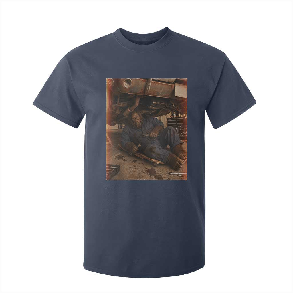 Bigfoot Mechanic Meme T Shirt For Kid Funny Sasquatch Fixing Cars TS12 Navy Print Your Wear