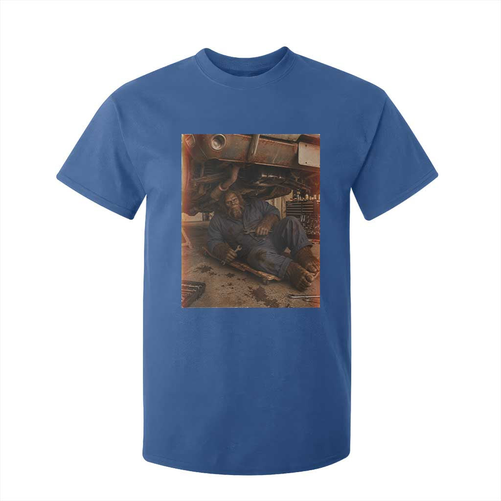 Bigfoot Mechanic Meme T Shirt For Kid Funny Sasquatch Fixing Cars TS12 Royal Blue Print Your Wear