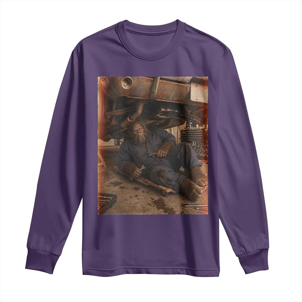 Bigfoot Mechanic Meme Long Sleeve Shirt Funny Sasquatch Fixing Cars TS12 Purple Print Your Wear