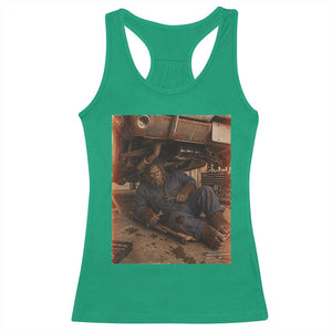 Bigfoot Mechanic Meme Racerback Tank Top Funny Sasquatch Fixing Cars TS12 Irish Green Print Your Wear