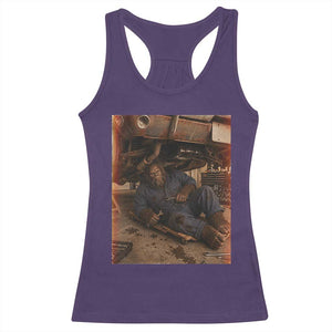 Bigfoot Mechanic Meme Racerback Tank Top Funny Sasquatch Fixing Cars TS12 Purple Print Your Wear