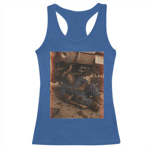Bigfoot Mechanic Meme Racerback Tank Top Funny Sasquatch Fixing Cars TS12 Royal Blue Print Your Wear