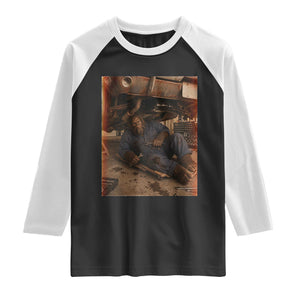 Bigfoot Mechanic Meme Raglan Shirt Funny Sasquatch Fixing Cars TS12 Black White Print Your Wear