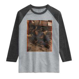 Bigfoot Mechanic Meme Raglan Shirt Funny Sasquatch Fixing Cars TS12 Heather Gray Heather Charcoal Print Your Wear