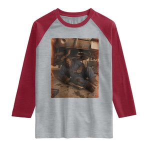 Bigfoot Mechanic Meme Raglan Shirt Funny Sasquatch Fixing Cars TS12 Heather Gray Heather Red Print Your Wear