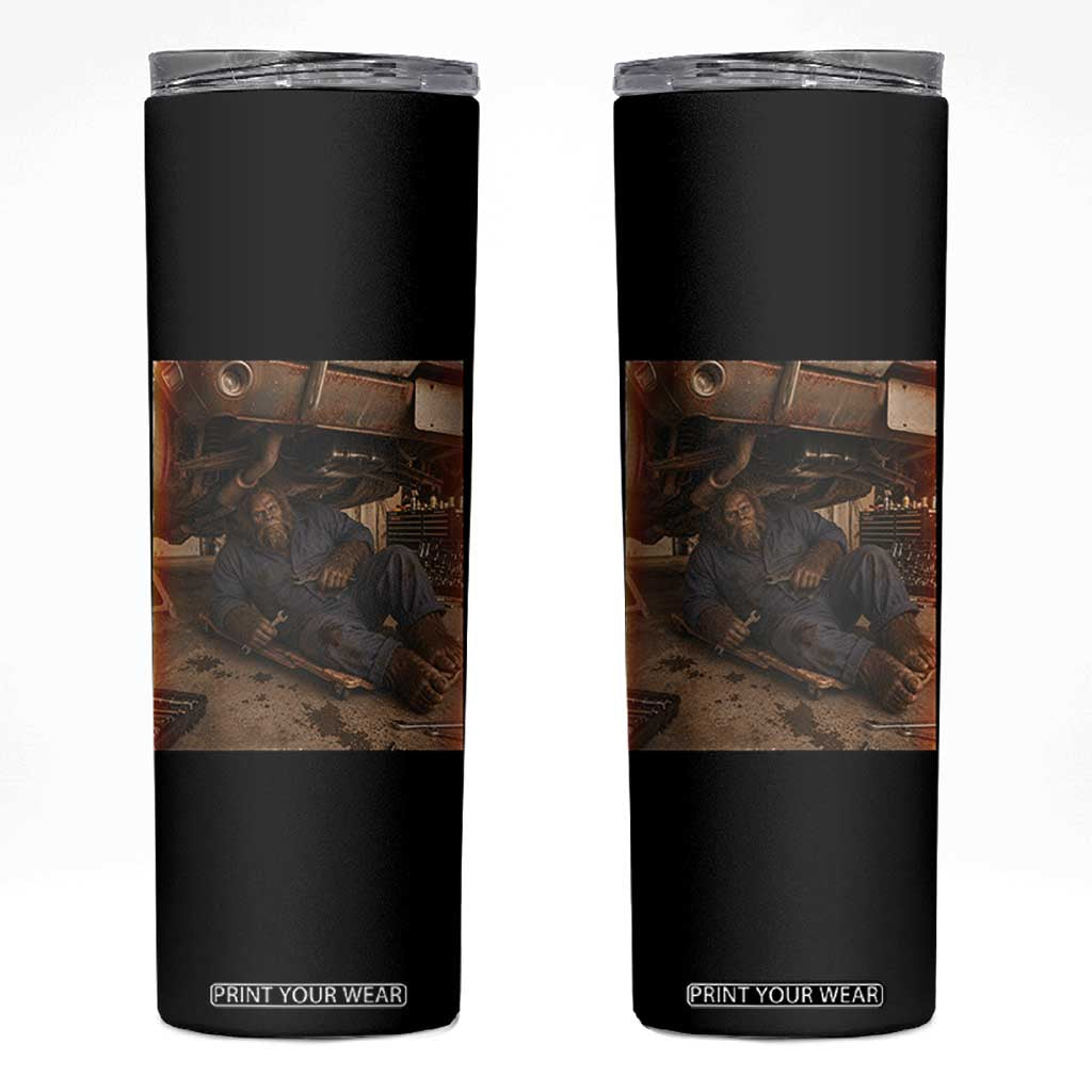 Bigfoot Mechanic Meme Skinny Tumbler Funny Sasquatch Fixing Cars TS12 Black Print Your Wear