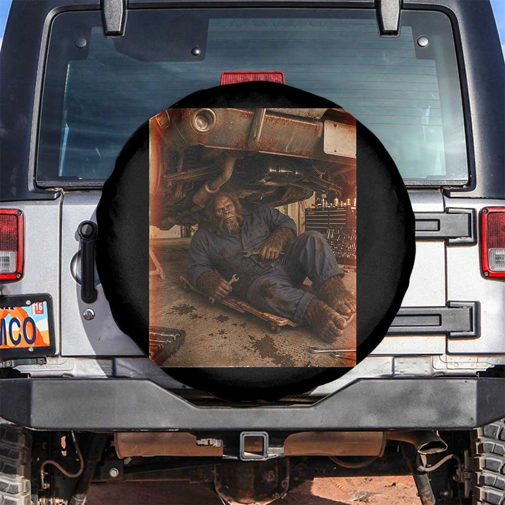 Bigfoot Mechanic Meme Spare Tire Cover Funny Sasquatch Fixing Cars TS12 No hole Black Print Your Wear