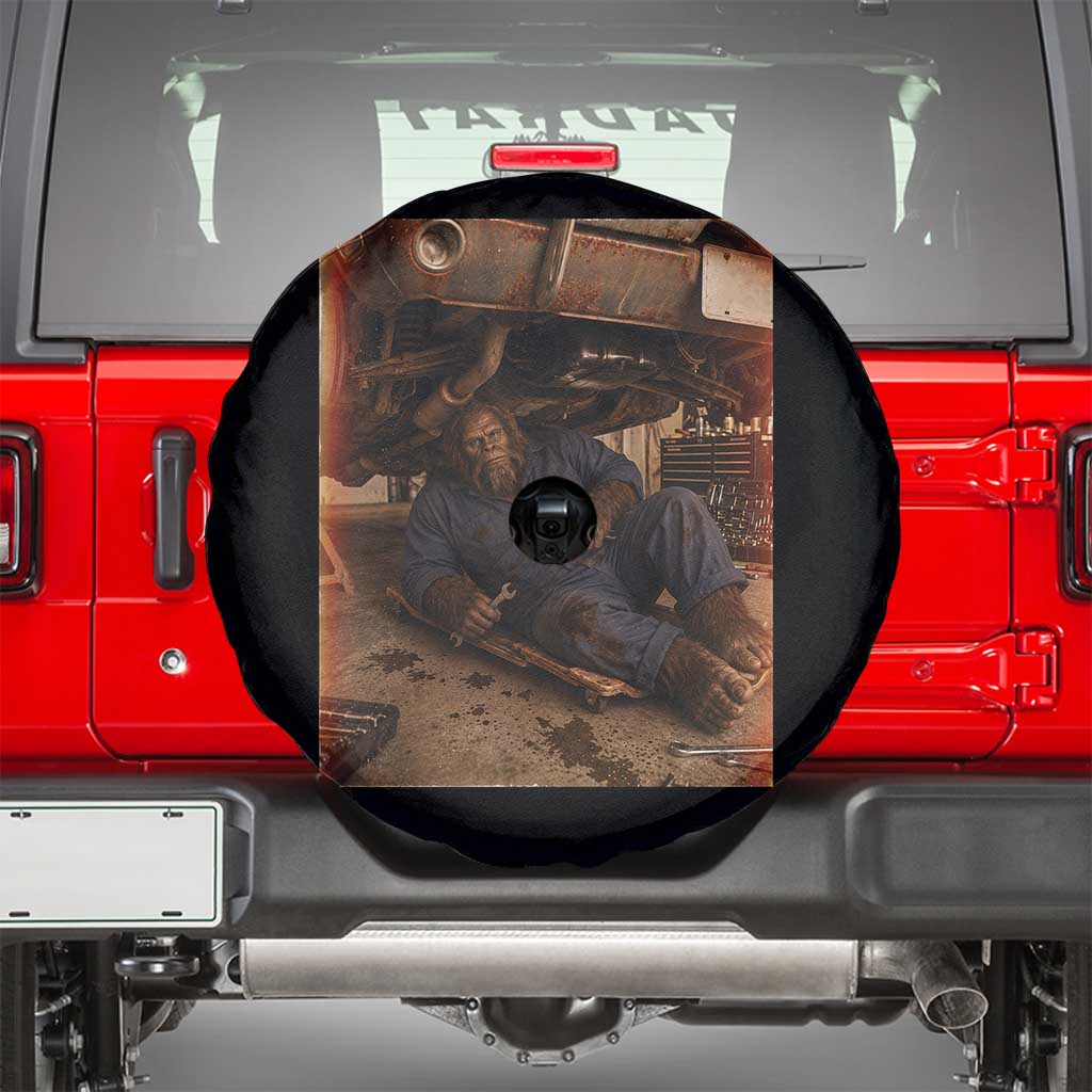Bigfoot Mechanic Meme Spare Tire Cover Funny Sasquatch Fixing Cars TS12 Black Print Your Wear