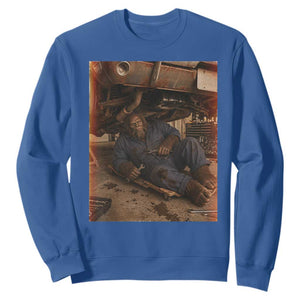 Bigfoot Mechanic Meme Sweatshirt Funny Sasquatch Fixing Cars TS12 Royal Blue Print Your Wear