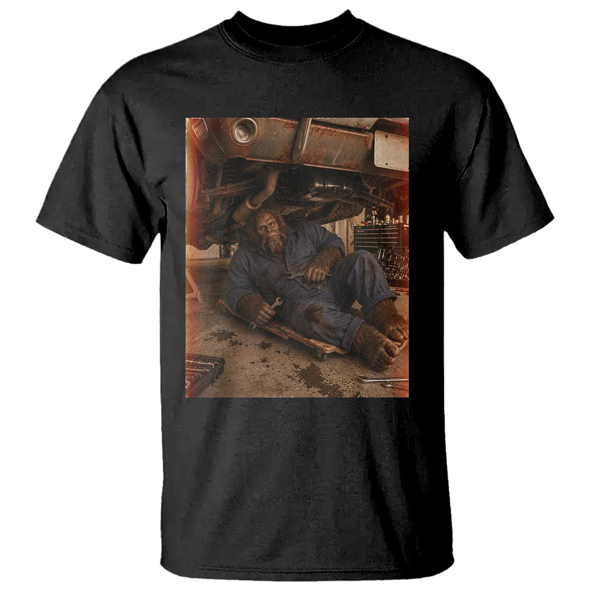 Bigfoot Mechanic Meme T Shirt Funny Sasquatch Fixing Cars TS12 Black Print Your Wear