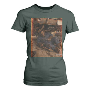 Bigfoot Mechanic Meme T Shirt For Women Funny Sasquatch Fixing Cars TS12 Dark Forest Green Print Your Wear