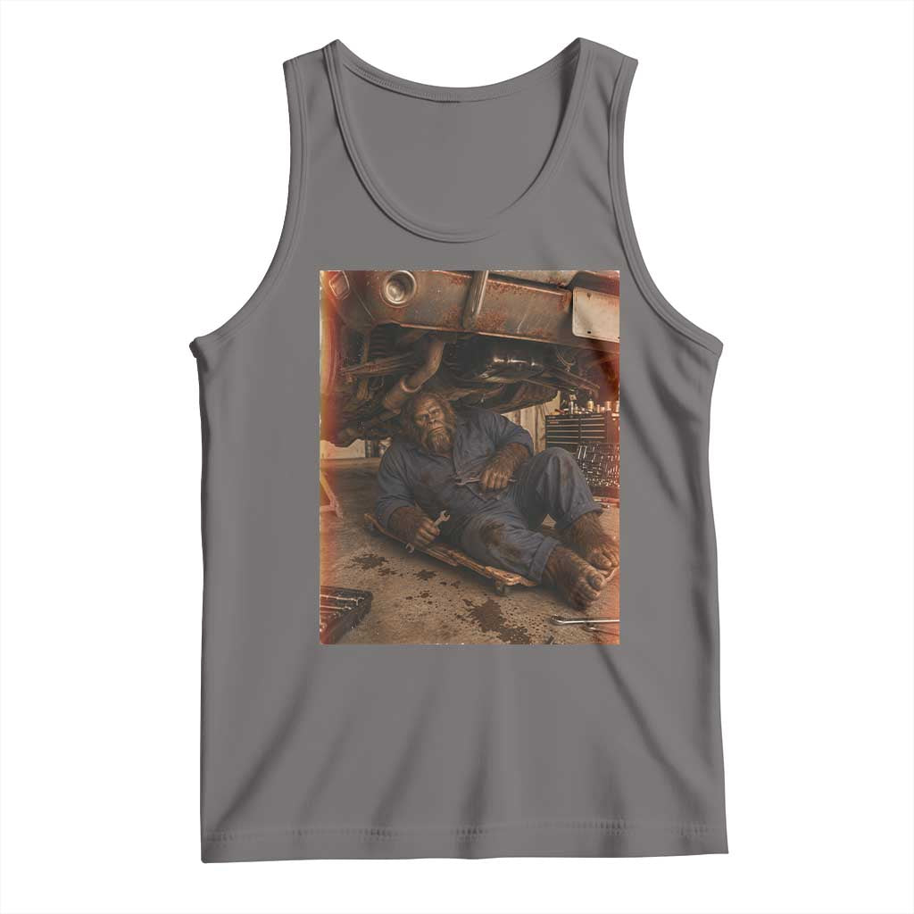 Bigfoot Mechanic Meme Tank Top Funny Sasquatch Fixing Cars TS12 Deep Heather Print Your Wear