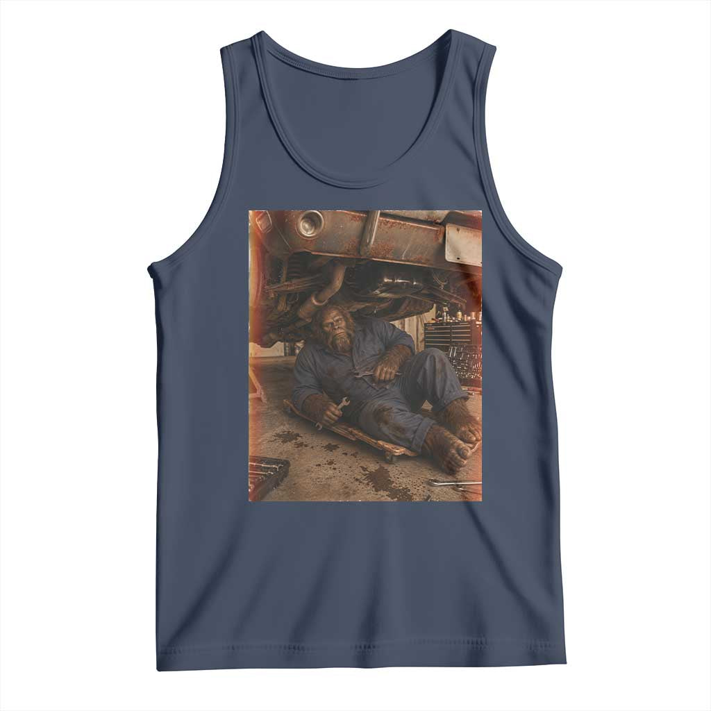 Bigfoot Mechanic Meme Tank Top Funny Sasquatch Fixing Cars TS12 Navy Print Your Wear
