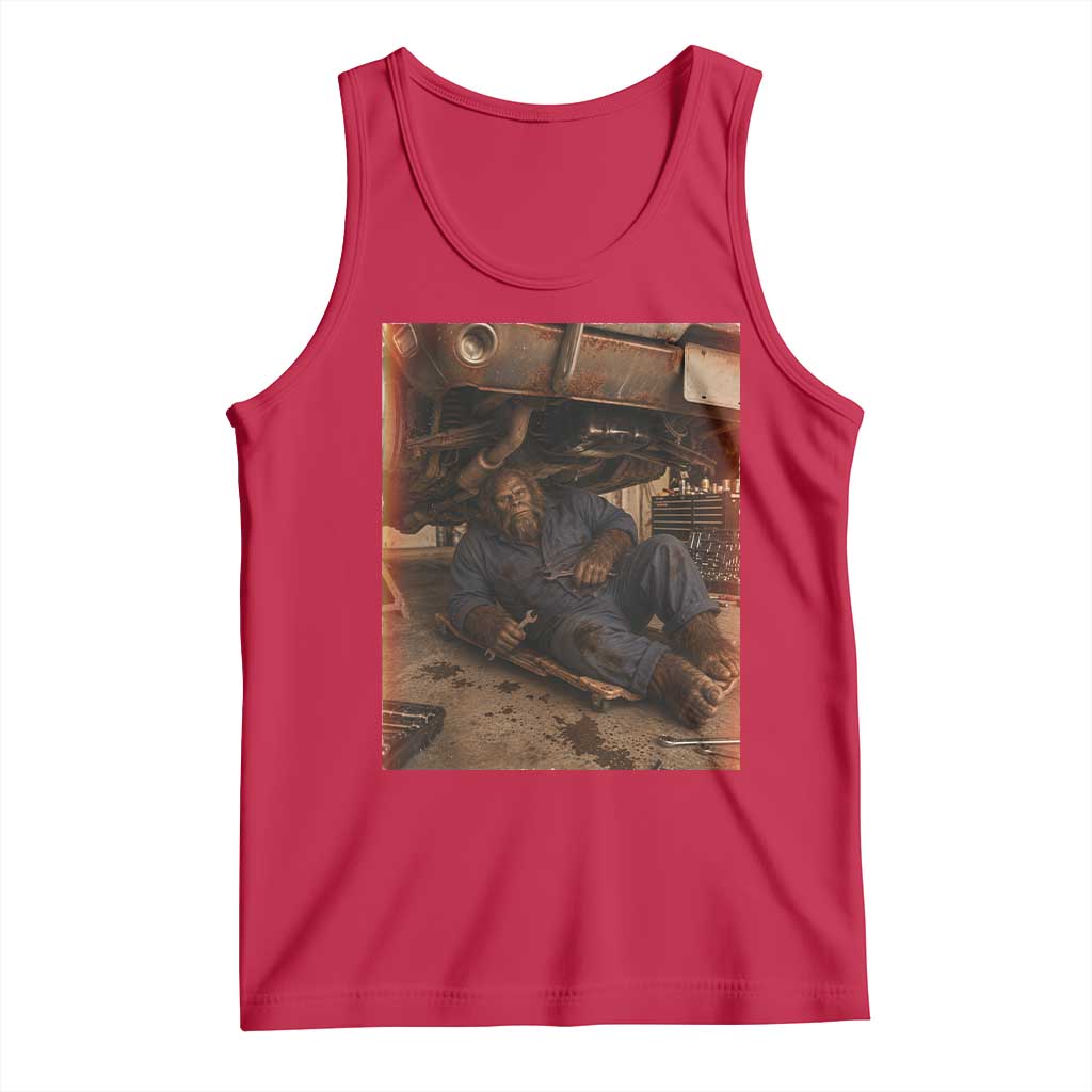 Bigfoot Mechanic Meme Tank Top Funny Sasquatch Fixing Cars TS12 Red Print Your Wear
