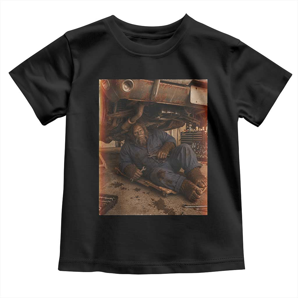 Bigfoot Mechanic Meme Toddler T Shirt Funny Sasquatch Fixing Cars TS12 Black Print Your Wear