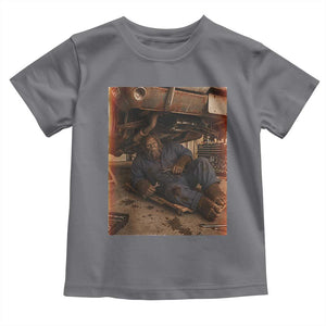 Bigfoot Mechanic Meme Toddler T Shirt Funny Sasquatch Fixing Cars TS12 Charcoal Print Your Wear