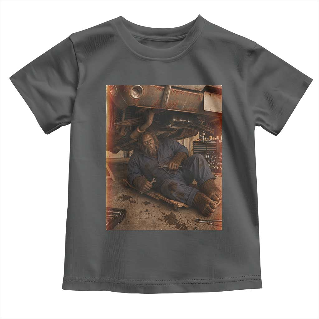 Bigfoot Mechanic Meme Toddler T Shirt Funny Sasquatch Fixing Cars TS12 Dark Heather Print Your Wear