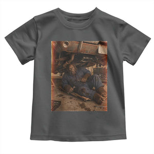 Bigfoot Mechanic Meme Toddler T Shirt Funny Sasquatch Fixing Cars TS12 Dark Heather Print Your Wear
