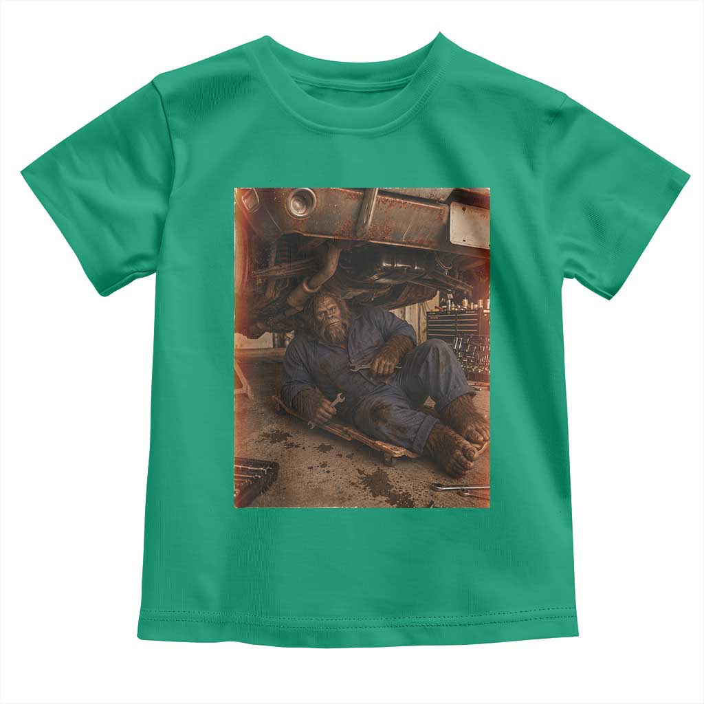 Bigfoot Mechanic Meme Toddler T Shirt Funny Sasquatch Fixing Cars TS12 Irish Green Print Your Wear
