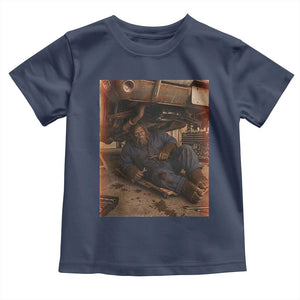 Bigfoot Mechanic Meme Toddler T Shirt Funny Sasquatch Fixing Cars TS12 Navy Print Your Wear