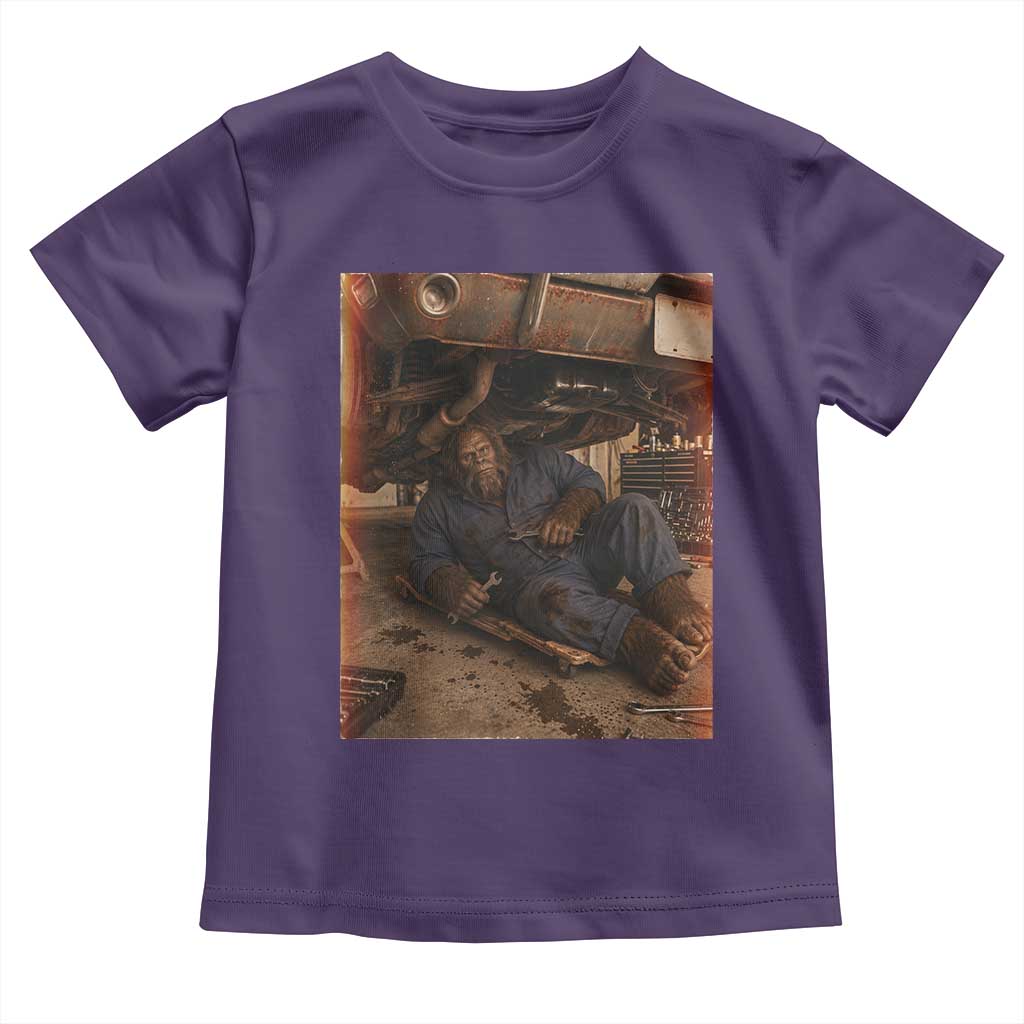Bigfoot Mechanic Meme Toddler T Shirt Funny Sasquatch Fixing Cars TS12 Purple Print Your Wear