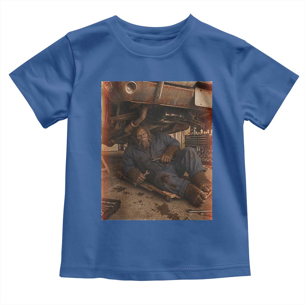Bigfoot Mechanic Meme Toddler T Shirt Funny Sasquatch Fixing Cars TS12 Royal Blue Print Your Wear