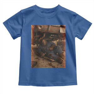 Bigfoot Mechanic Meme Toddler T Shirt Funny Sasquatch Fixing Cars TS12 Royal Blue Print Your Wear