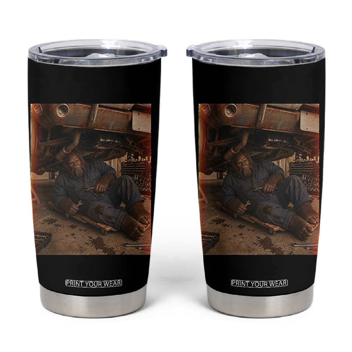 Bigfoot Mechanic Meme Tumbler Cup Funny Sasquatch Fixing Cars TS12 Black Print Your Wear