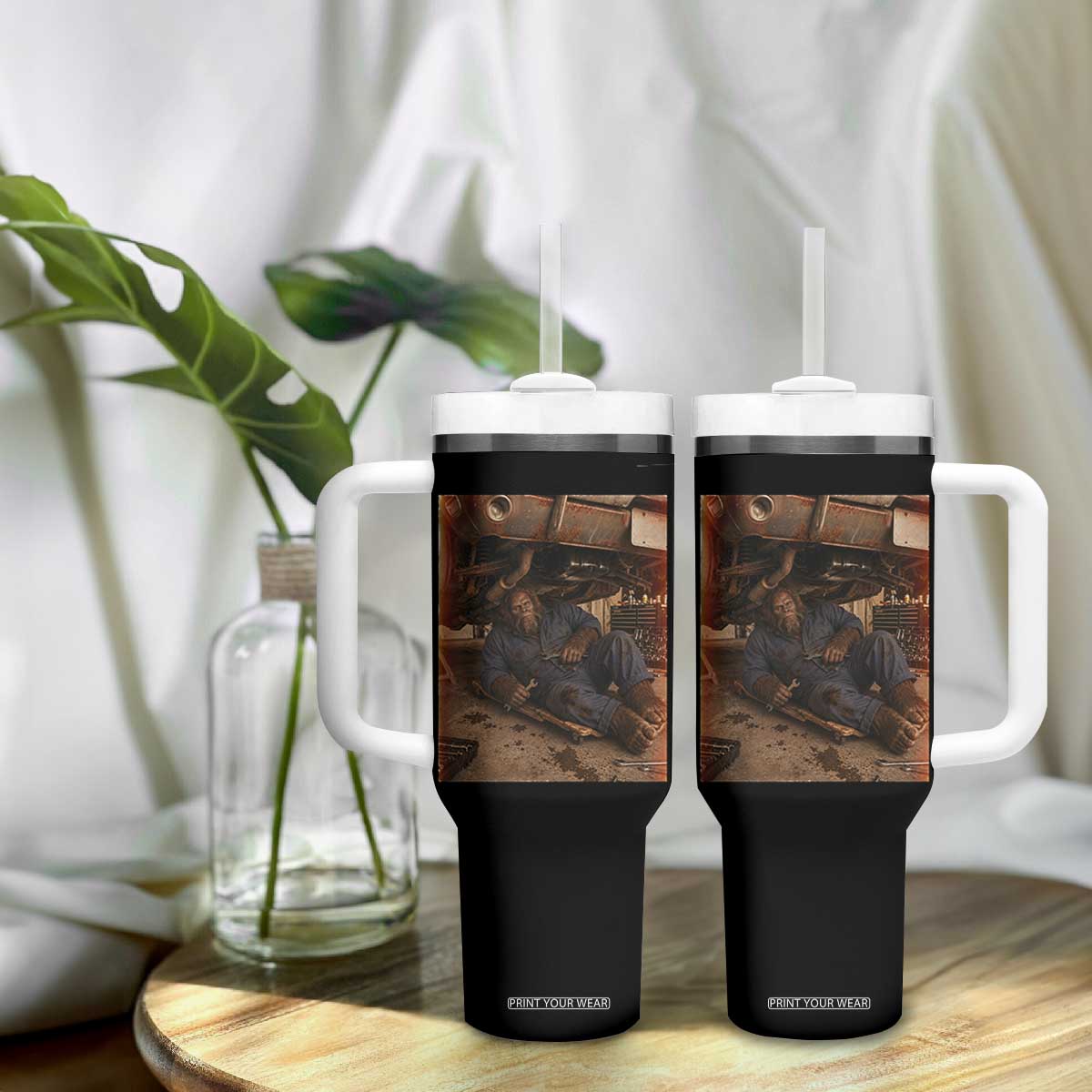 Bigfoot Mechanic Meme Tumbler With Handle Funny Sasquatch Fixing Cars TS12 Print Your Wear