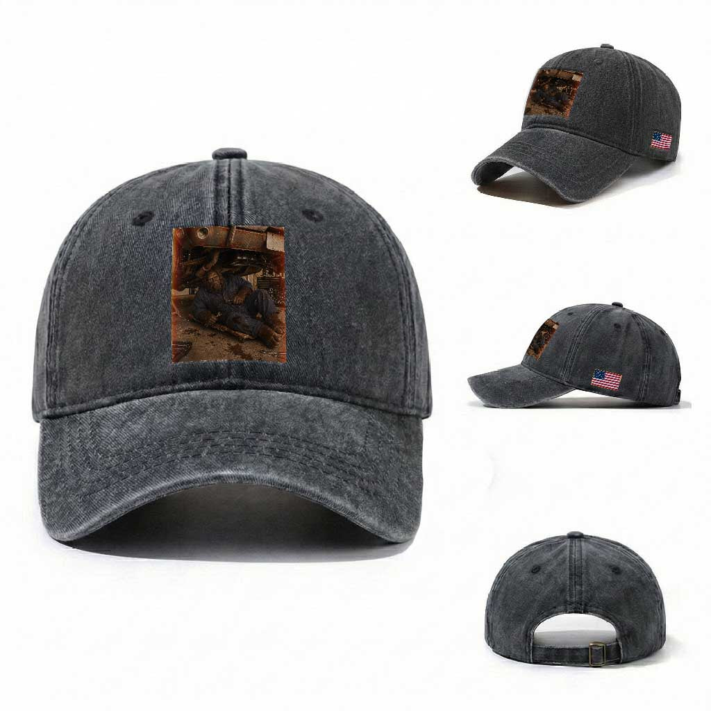 Bigfoot Mechanic Meme Washed Cotton Baseball Cap Funny Sasquatch Fixing Cars TS12 Washed Cap Universal Fit Dark Gray Print Your Wear