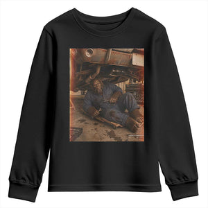 Bigfoot Mechanic Meme Youth Sweatshirt Funny Sasquatch Fixing Cars TS12 Black Print Your Wear