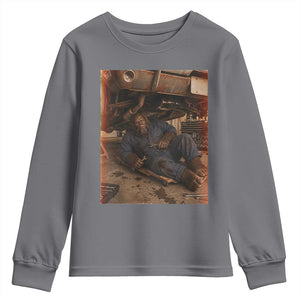 Bigfoot Mechanic Meme Youth Sweatshirt Funny Sasquatch Fixing Cars TS12 Charcoal Print Your Wear