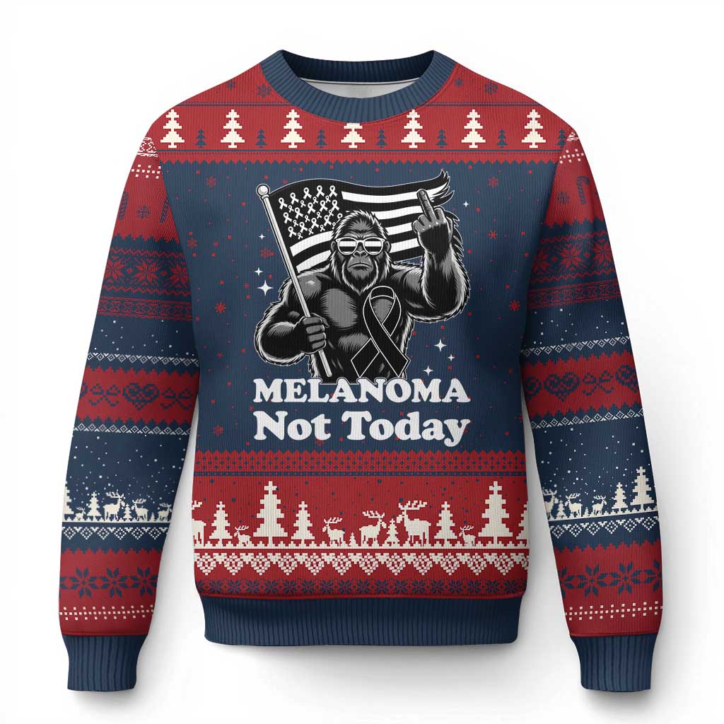Bigfoot Black Ribbon Ugly Christmas Sweater Not Today Melanoma Awareness Gift TS12 Navy Red Print Your Wear