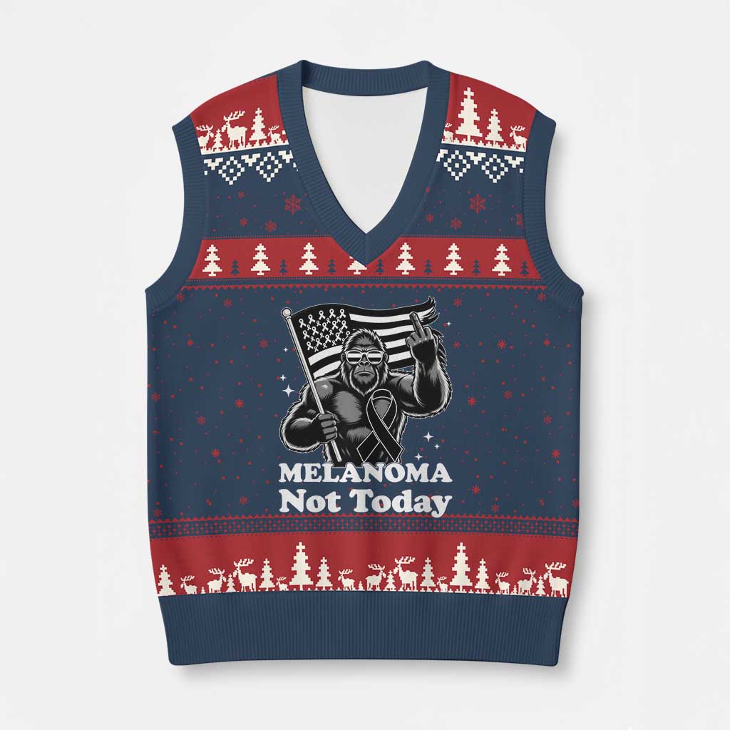 Bigfoot Black Ribbon V-Neck Knit Sweater Vest Not Today Melanoma Awareness Gift TS12 Navy Red Print Your Wear