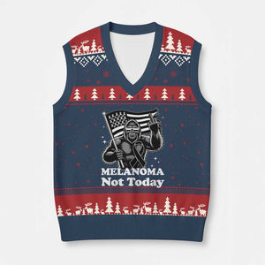 Bigfoot Black Ribbon V-Neck Knit Sweater Vest Not Today Melanoma Awareness Gift TS12 Navy Red Print Your Wear