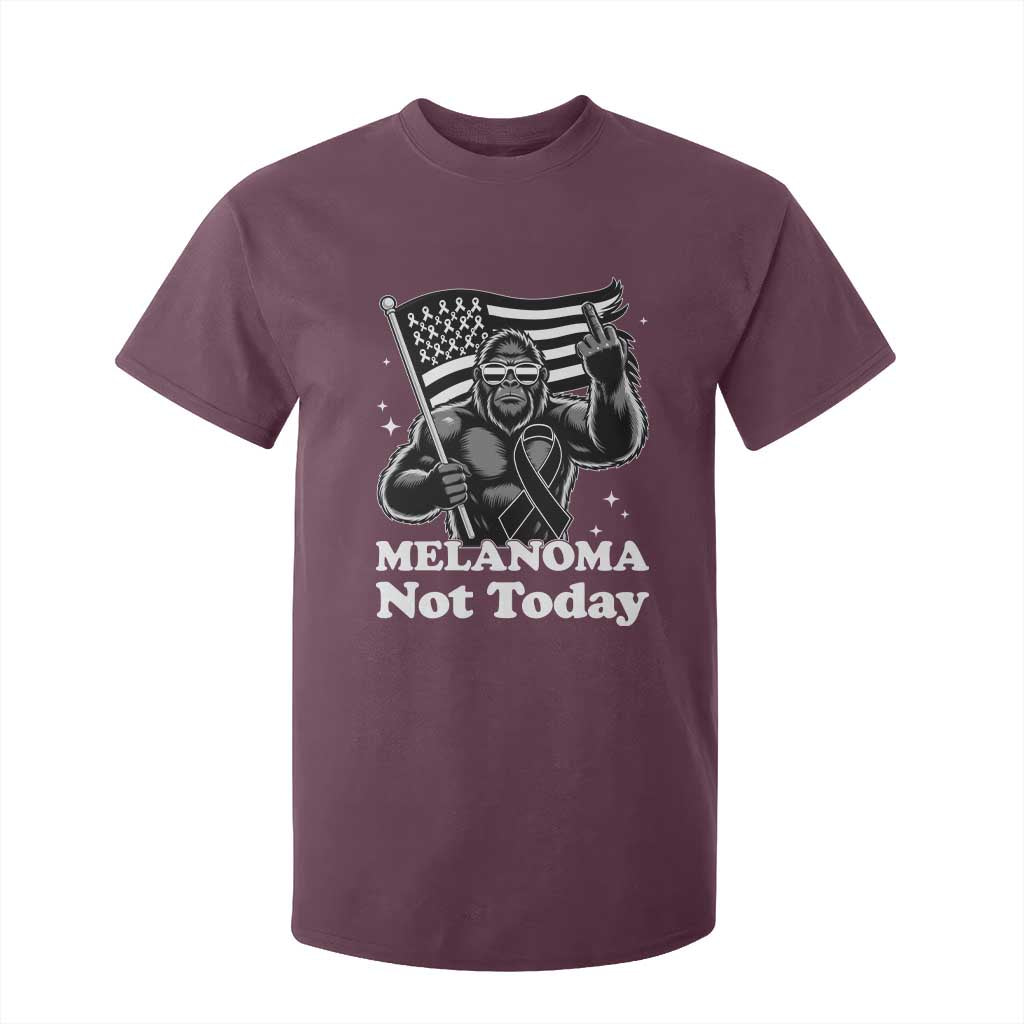 Bigfoot Black Ribbon T Shirt For Kid Not Today Melanoma Awareness Gift TS12 Maroon Print Your Wear