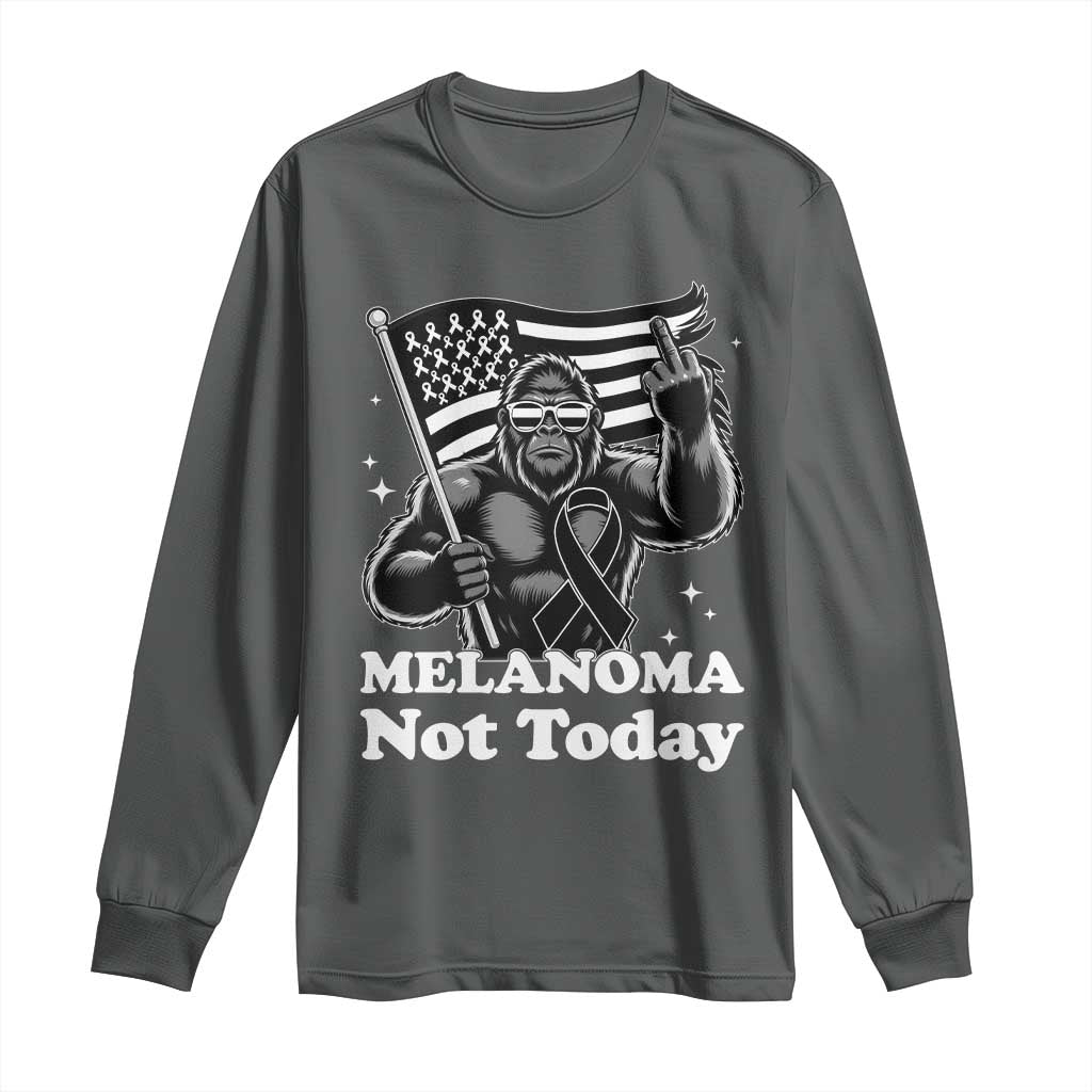 Bigfoot Black Ribbon Long Sleeve Shirt Not Today Melanoma Awareness Gift TS12 Dark Heather Print Your Wear