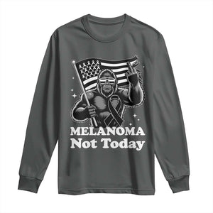 Bigfoot Black Ribbon Long Sleeve Shirt Not Today Melanoma Awareness Gift TS12 Dark Heather Print Your Wear